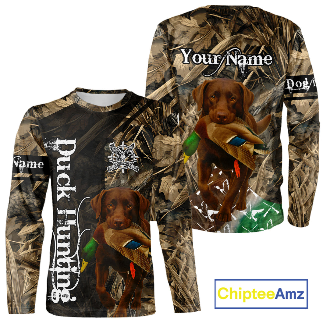Duck Hunting with Chocolate Labrador Retriever All Over Printed Shirts, Lab Hunting Shirt NHT244