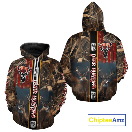 Whitetail Deer Camouflage US Flag Personalized Hunting Shirts, Hoodie Hunting Gift NHT321