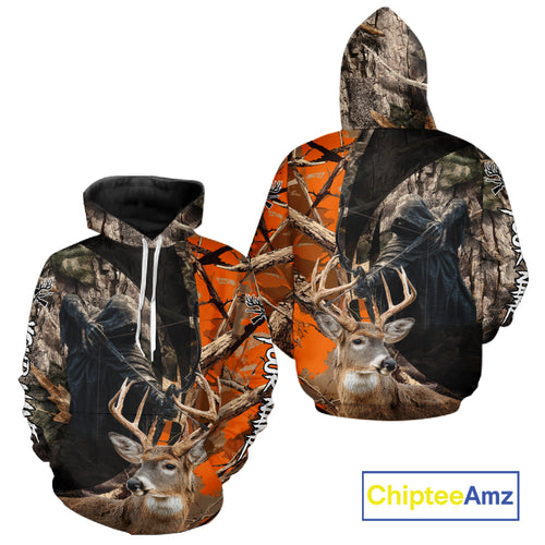 Deer Hunting Grim Reaper Camo Orange 3D All Over Printed Shirt, Personalized Hunting Shirt NHT269
