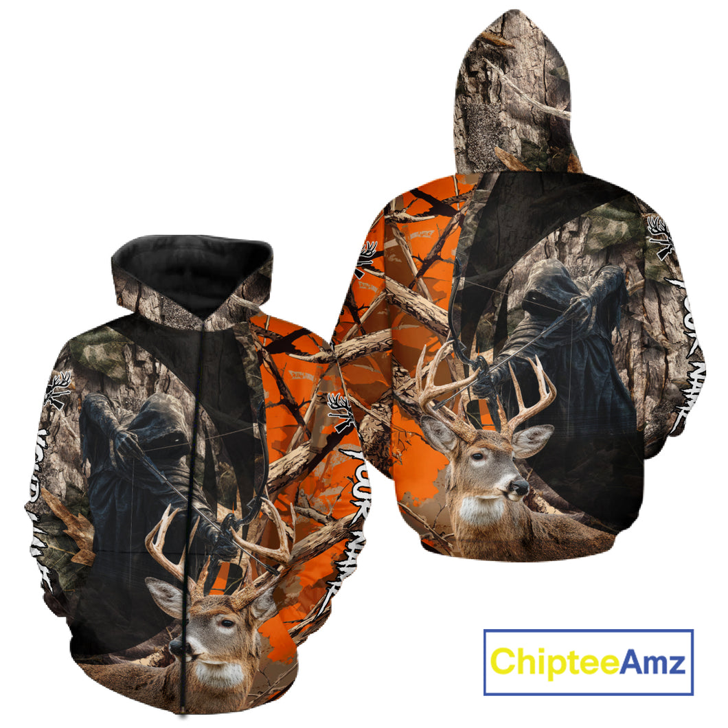 Deer Hunting Grim Reaper Camo Orange 3D All Over Printed Shirt, Personalized Hunting Shirt NHT269