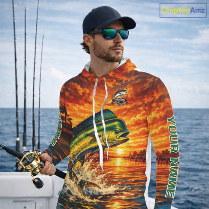 Personalized Mahi Mahi Dolphin Fish Fishing Shirt Long Sleeve Hooded – Sunset Ocean Design NHT433