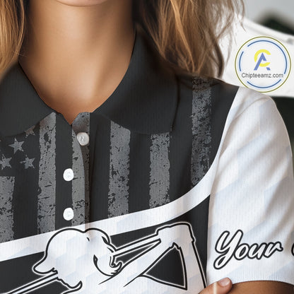 Womens Golf Polo Shirt American Flag Patriotic Golf Shirts Custom Name Golf Gifts For Ladies NHT620