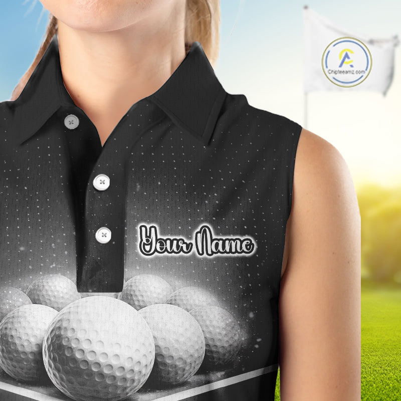Black Sleeveless Golf Polos Shirts Custom Golf Ball Clubs, Best Golf Gift Custom Name For Team Name NHT628