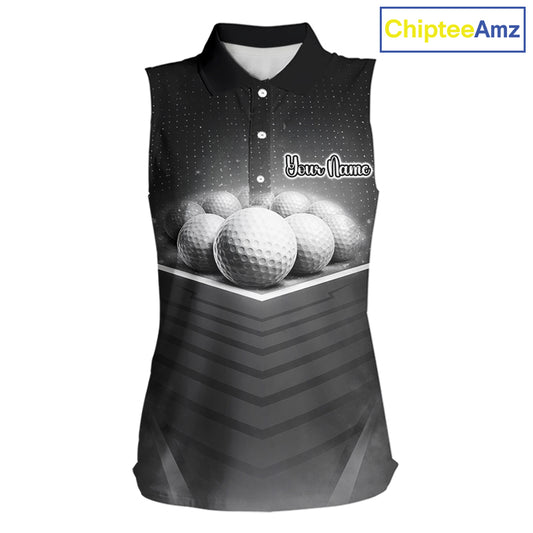 Black Sleeveless Golf Polos Shirts Custom Golf Ball Clubs, Best Golf Gift Custom Name For Team Name NHT628