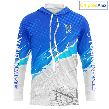 Marlin Fishing Custom Hooded Fishing Shirts Long Sleeve For Men, Marlin Saltwater Fishing Shirt NHT643