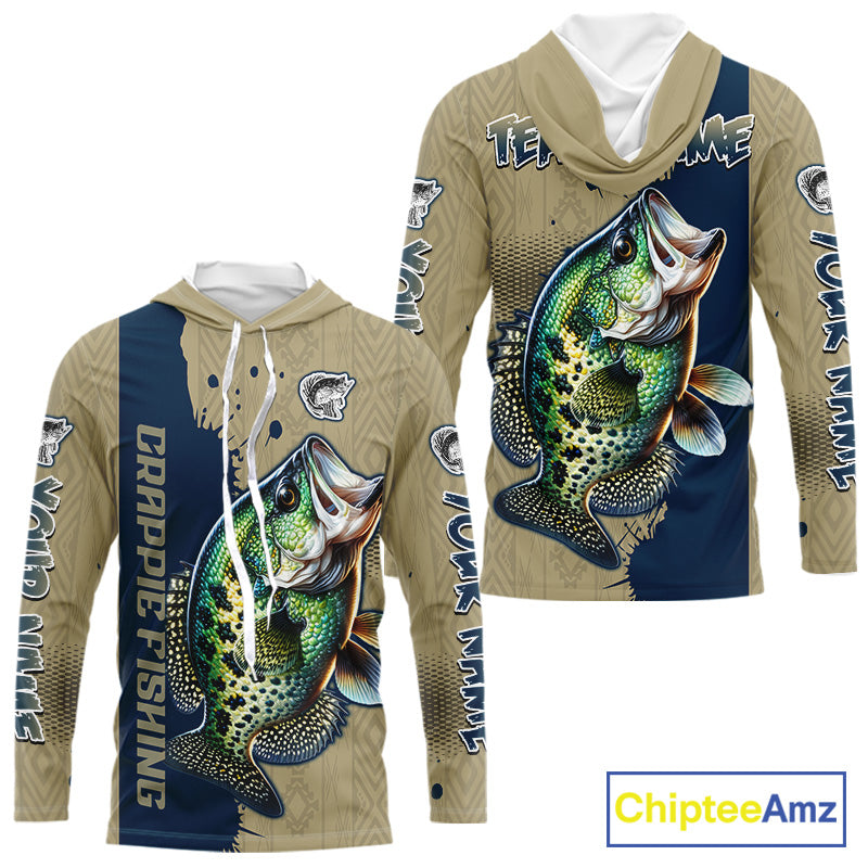 Personalized Crappie Hooded Fishing Shirts Long Sleeve For Men, Crappie Fishing Jerseys NHT510