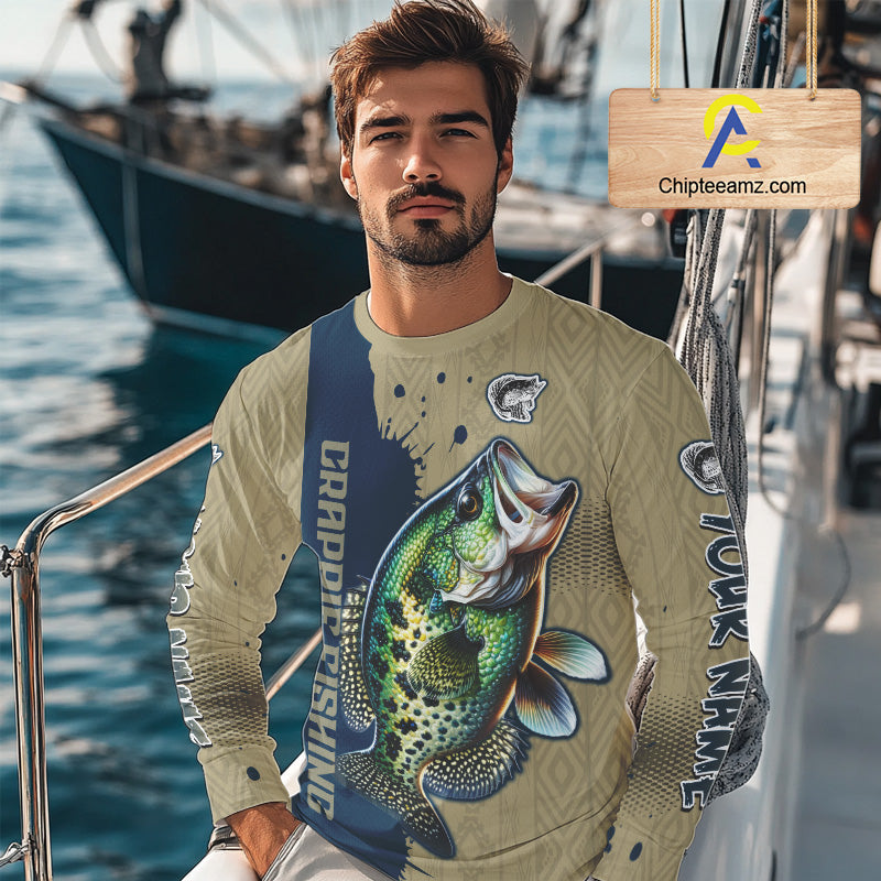 Personalized Crappie Fishing Shirts Long Sleeve For Men, Crappie Fishing Jerseys NHT510