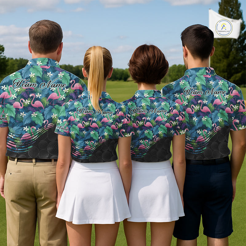 Flamingo Golf Ball Womens Polo Shirts, Colorful Tropical Flamingo Pattern, Tropical Golf Shirt NHT668