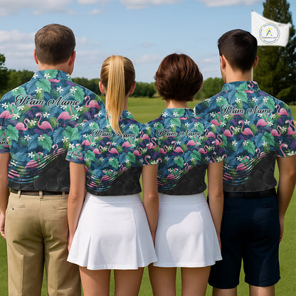 Flamingo Golf Ball Womens Polo Shirts, Colorful Tropical Flamingo Pattern, Tropical Golf Shirt NHT668