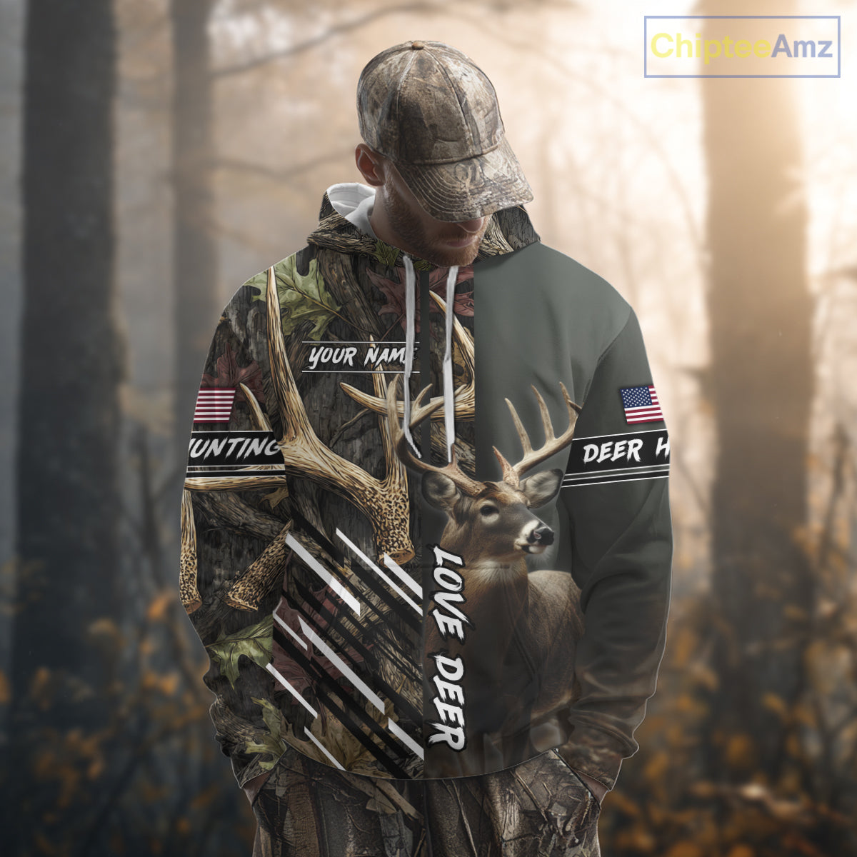 Custom Deer 3D Hunting Shirt, Antler Camo Design, Personalized Name Hunting Gift for Men NHT286