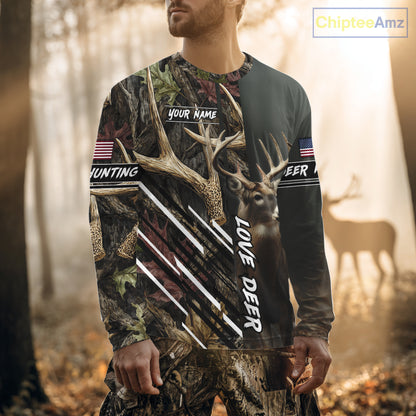Custom Deer 3D Hunting Shirt, Antler Camo Design, Personalized Name Hunting Gift for Men NHT286