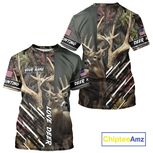 Custom Deer 3D Hunting Shirt, Antler Camo Design, Personalized Name Hunting Gift for Men NHT286