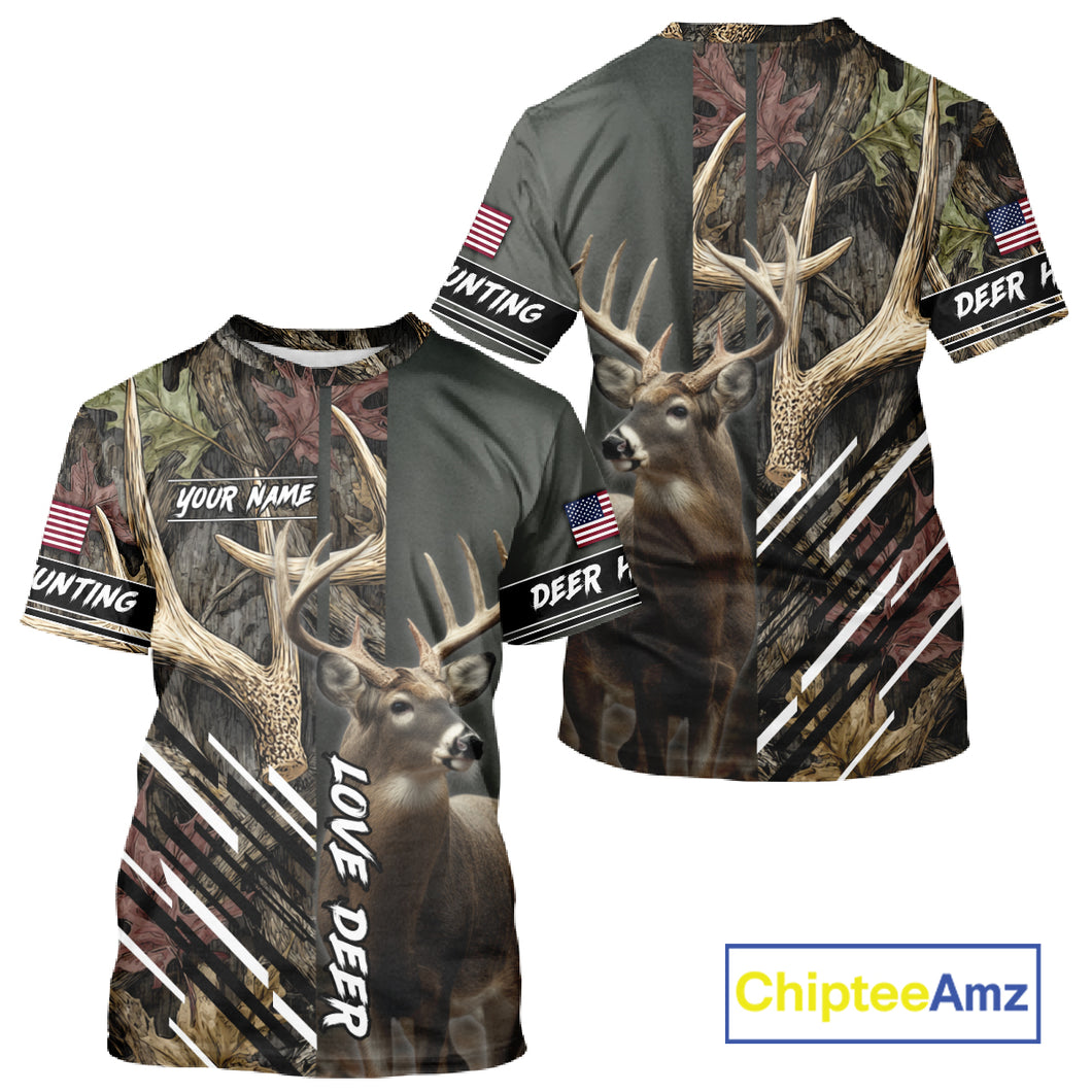Custom Deer 3D Hunting Shirt, Antler Camo Design, Personalized Name Hunting Gift for Men NHT286