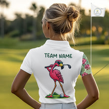 Load image into Gallery viewer, Funny Flamingo Womens Golf Polo Shirts Floral Tropical Leaf Flamingo Custom Name, Golf Gifts NBT564