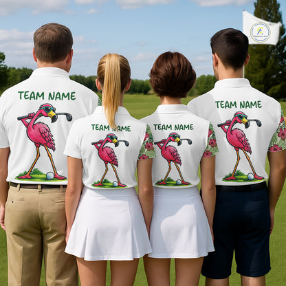 Funny Flamingo Mens Golf Polo Shirts Floral Tropical Leaf Flamingo Custom Name, Golf Gifts NBT564