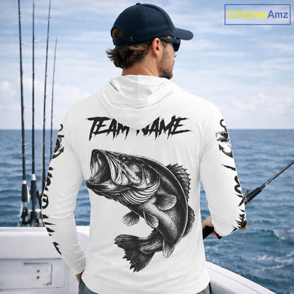 White Bass Fishing Tattoo Custom Fishing Shirts with Hood, Bass Fishing Shirts Long Sleeve NBT451