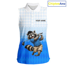 Load image into Gallery viewer, Funny Raccoon Sleeveless Golf Polo Shirt Personalized Name Custom Golf Shirt Golfer Gift For Womens NBT887