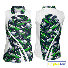 Load image into Gallery viewer, Womens Sleeveless Golf Polo Shirts Custom Black And Green Golf Ball Pattern Golf Attire For Ladies, Golfer Gifts NBT574
