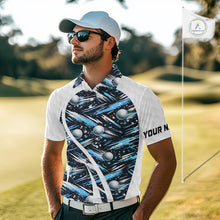 Load image into Gallery viewer, Mens Golf Polo Shirts Custom Black And Blue Golf Ball Pattern Golf Attire For Mens, Golfer Gifts NBT575