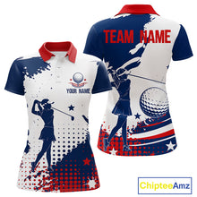 Load image into Gallery viewer, Front and back view of Mens golf polo shirt American flag patriotic custom name white