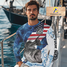 Load image into Gallery viewer, Blue Camo Bass Fishing American Flag Fishing Shirt, Bass Fishing Shirts Long Sleeve NBT458