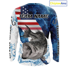 Load image into Gallery viewer, Blue Camo Bass Fishing American Flag Fishing Shirt, Bass Fishing Shirts Long Sleeve NBT458
