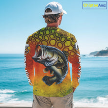 Load image into Gallery viewer, Personalized Bass Fishing Long Sleeve Fishing Shirt Yellow Camo, Bass Fishing Shirts NBT459