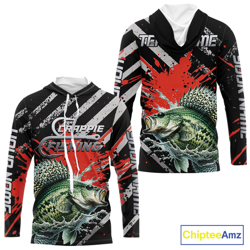 Custom Crappie Long Sleeve Hooded Tournament Fishing Shirts, Crappie Fishing Jerseys NBT713