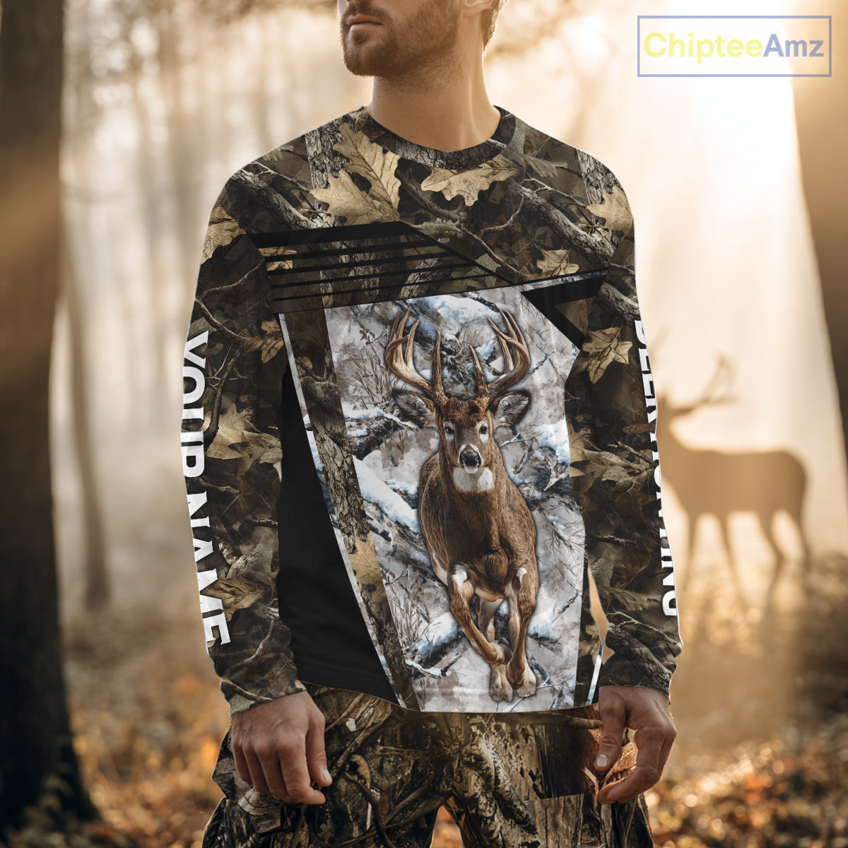 Personalized Whitetail Deer Hunting Camo 3D Print Custom Name Shirts, Hunting Camo Hoodie NBT313