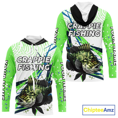 Custom Crappie Long Sleeve Fishing Shirts Green Custom Name, Tournament Fishing Shirts NBT364