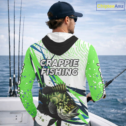 Custom Crappie Long Sleeve Fishing Shirts Green Custom Name, Tournament Fishing Shirts NBT364