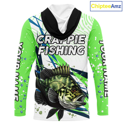 Custom Crappie Long Sleeve Fishing Shirts Green Custom Name, Tournament Fishing Shirts NBT364