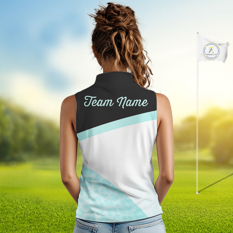 Leopard Womens Sleeveless Golf Polo Shirt Custom Teal Leopard Pattern Team Golf Tops, Golf Gifts NBT590
