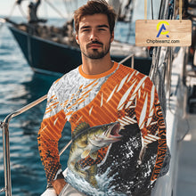 Load image into Gallery viewer, Walleye Fishing Shirts Long Sleeve Orange Camo, Personalized Walleye Fishing Jerseys NBT406