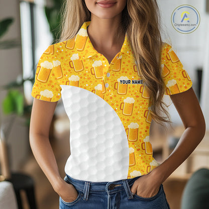 Womens Golf Polo Shirts Custom Beer Pattern, Funny Beer Pattern Golf Team Shirt NBT598