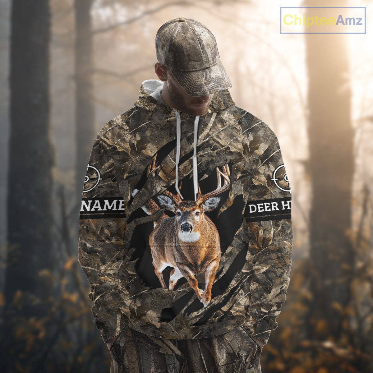 Personalized Whitetail Deer Hunting Custom Name Camo Shirt, Hunting Hoodie Sweatshirt for Men NBT320