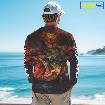Personalized Big Bass Fishing Jerseys Orange Camo, Bass Fishing Shirts Long Sleeve NBT416