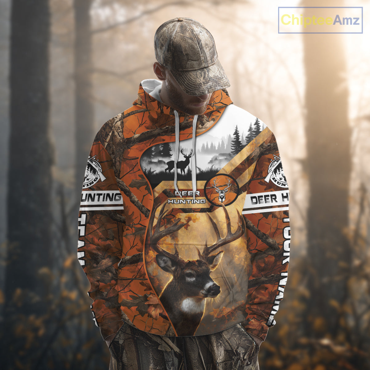 Fall Camo Whitetail Deer Hunting Shirt with Custom Name – Personalized Hunting Clothes for Men NBT26