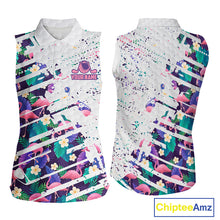 Load image into Gallery viewer, Women Sleeveless Flamingo Golf Polo Shirt, Colorful Tropical Flamingo Pattern, Tropical Golf Shirt NBT477
