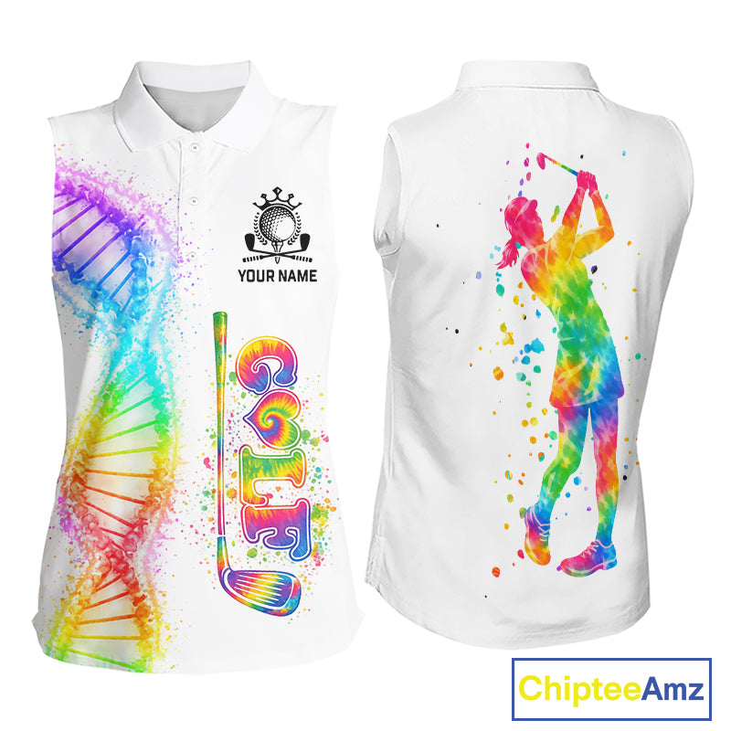 Custom Tie Dye Color Golf Lover Womens Sleeveless Polo Shirt, It's in my DNA Shirt, Golf Gifts NBT483