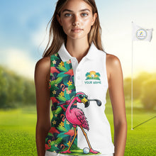 Load image into Gallery viewer, Funny Flamingo Womens Sleeveless Golf Polo Shirts Colorful Tropical Flamingo Custom Name, Golf Gifts NBT487