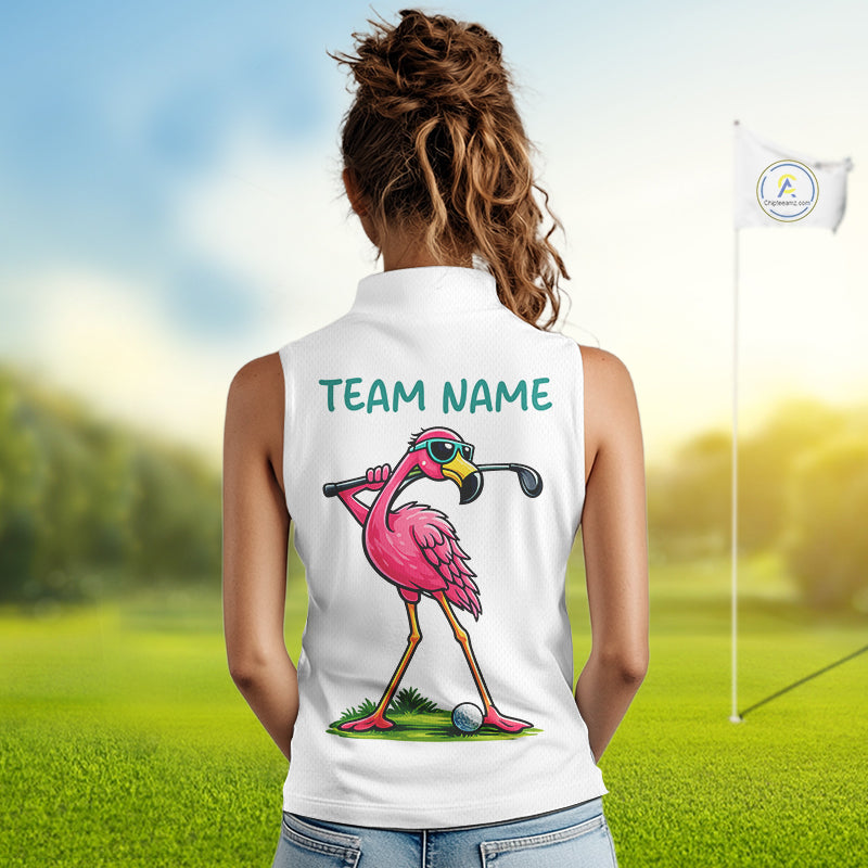 Funny Flamingo Womens Sleeveless Golf Polo Shirts Colorful Tropical Flamingo Custom Name, Golf Gifts NBT487