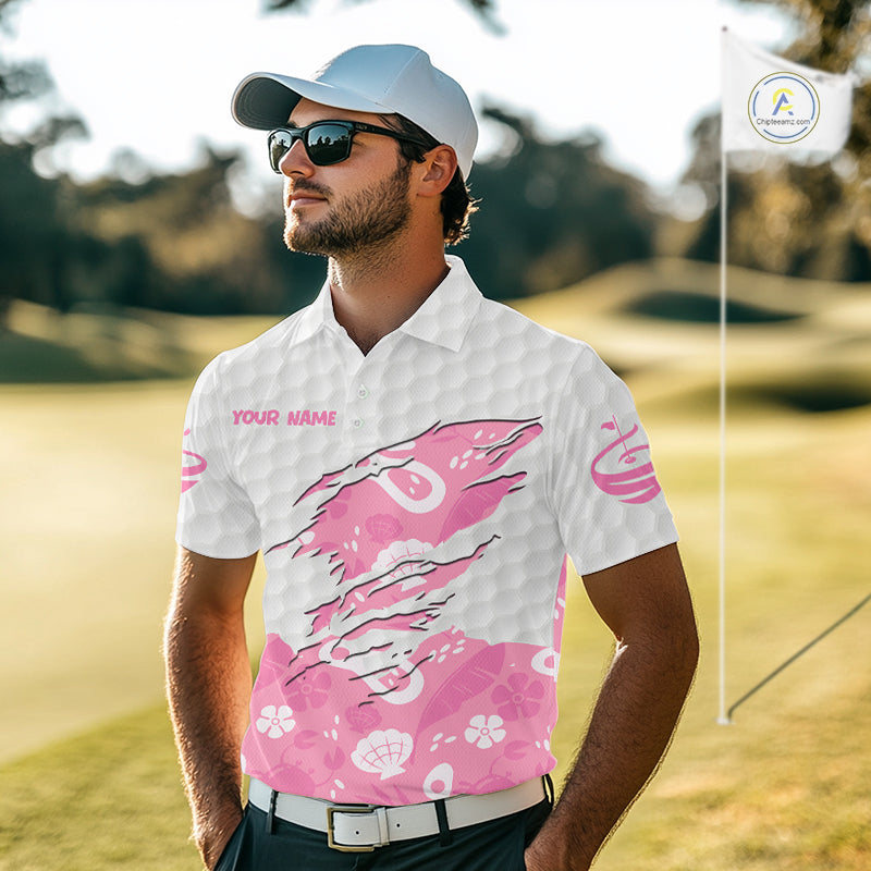Custom Pink Summer Pattern Mens Golf Polo Shirts Summer Golf Shirt For Vacation, Golf Team Shirt NBT733