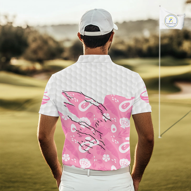 Custom Pink Summer Pattern Mens Golf Polo Shirts Summer Golf Shirt For Vacation, Golf Team Shirt NBT733