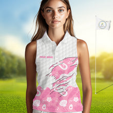 Load image into Gallery viewer, Custom Pink Summer Pattern Womens Sleeveless Golf Polo Shirts Summer Golf Shirt For Vacation, Golf Team Shirt NBT733