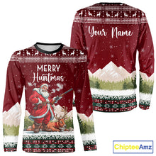 Load image into Gallery viewer, Funny Ugly Pattern Santa Deer Hunting Customized Name All Over Print Shirts for Hunter NBT283