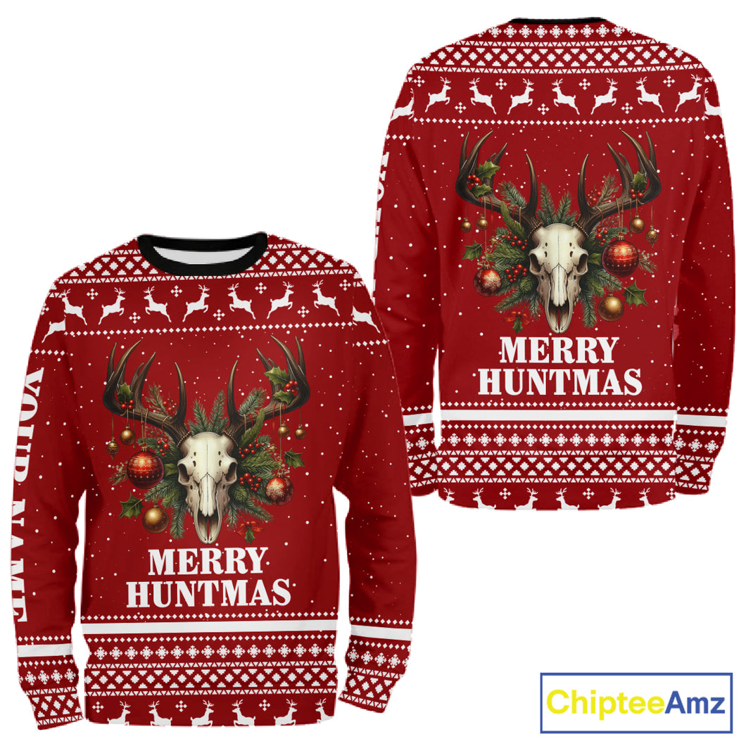 Personalized Ugly Christmas Deer Hunting Shirt Full Print Christmas Pattern, Christmas Gifts NBT284