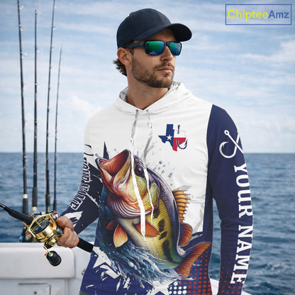 Bass Fishing 3D Texas Flag Western Shirts Customize Bass Fishing Hooded Jerseys, Sun Protection Shirts NBT738