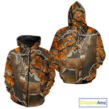 Load image into Gallery viewer, Whitetail Deer Hunting Custom Name Orange Camo Shirt, Deer Hunting Apparel, Camouflage Deer Shirts NBT339