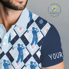 Load image into Gallery viewer, Blue Argyle Golf Polo Shirt For Men, Golf Friends Shirt, Blue Retro Golf Outfits NHT565
